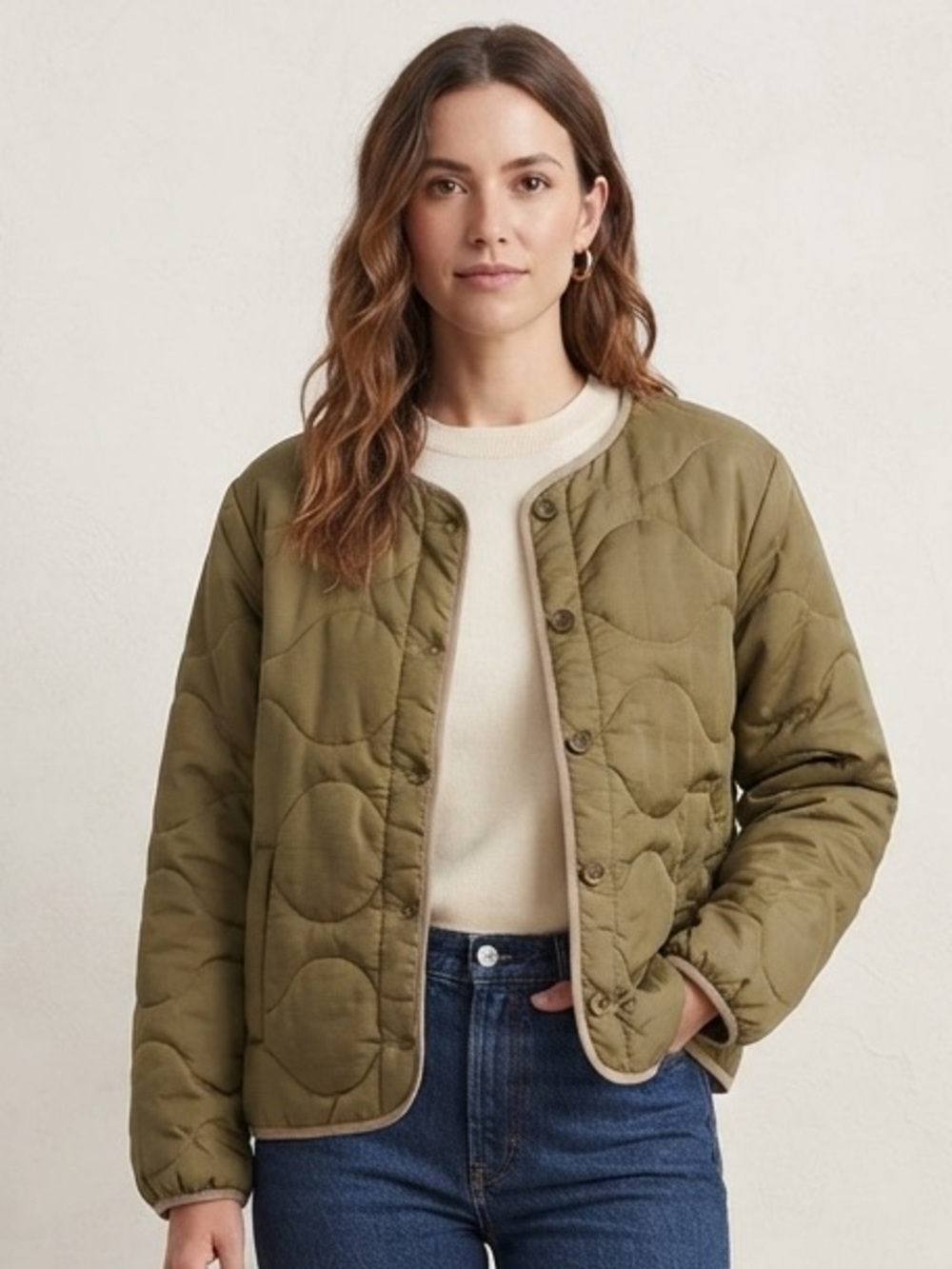 Brixton Sz L Green Quilted Short Button Front Jacket